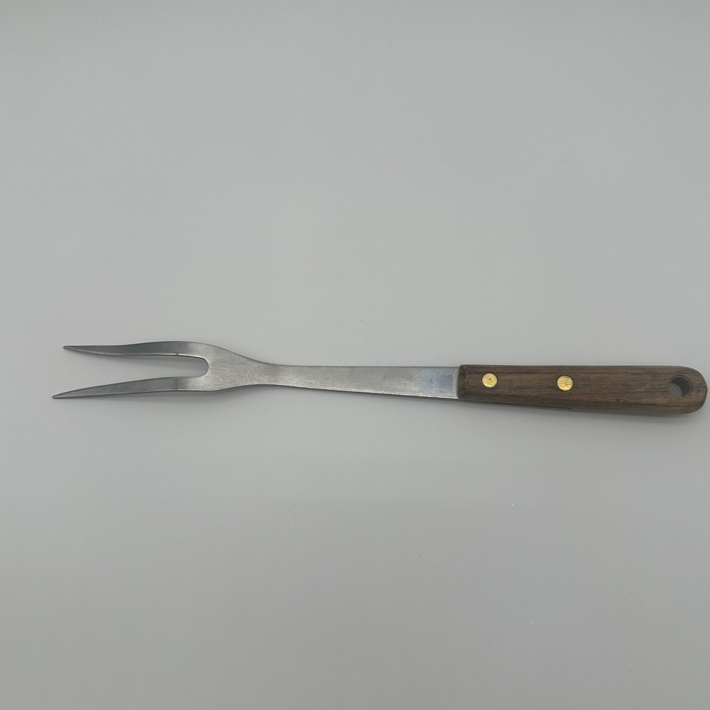 Robinson Stainless USA Meat Carving Fork Wood Handle Vintage 12 Inch 2 Tine - Picture 4 of 8